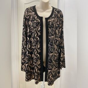 Elegant Metex Black & Gold Embellished Cardigan, Size 54-56